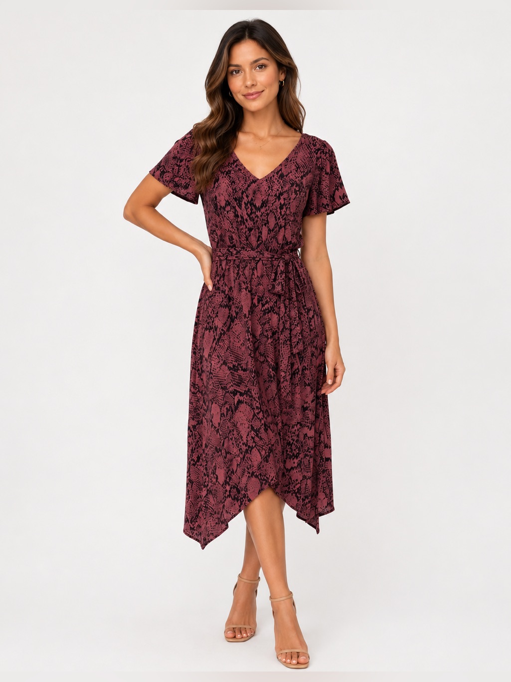 Nwt The Vanity Room Nordstrom Snakeskin Dress Handkerchief Hem Pink Small